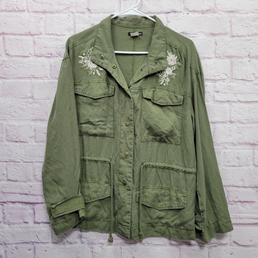 Fire Los Angeles Floral Utility Jacket Womens M Embroidered Boho Gorpcore Y2K